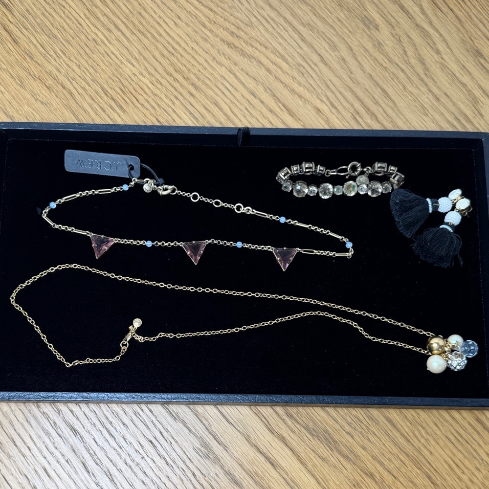 J. CREW 4 Piece Bundle 2 Necklaces Rhinestone Bracelet‎ Tassel Earrings
